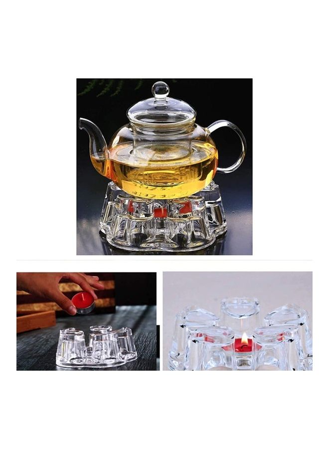 Lushh - Glass Teapot With  Crystal Heart Shape Warmer And 4 Tea Cups Set Clear - Image 1