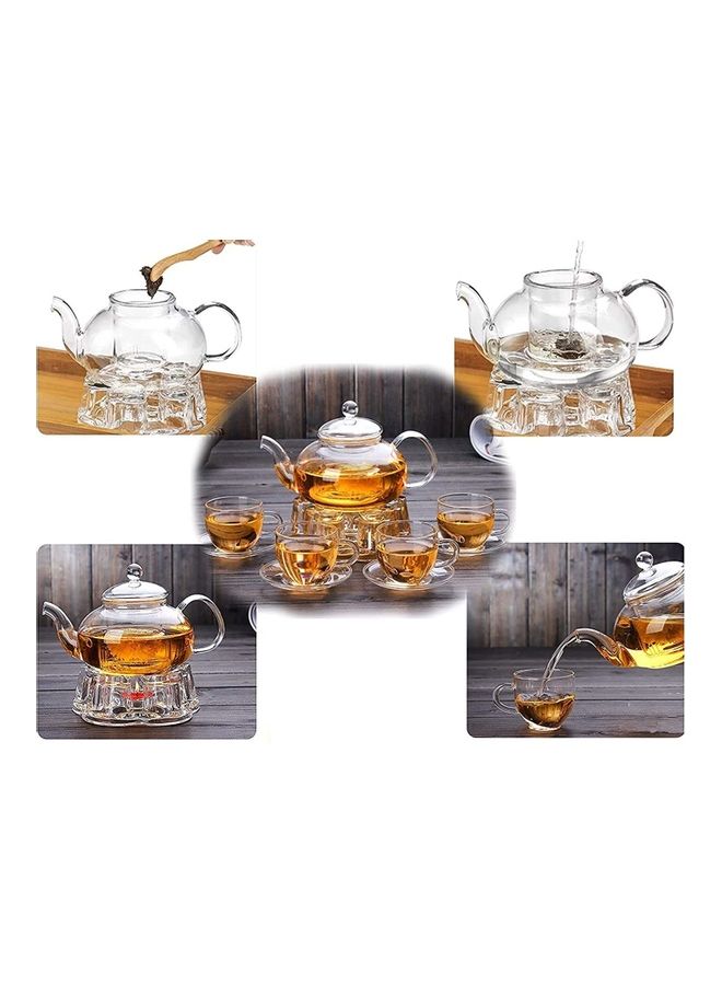 Lushh - Glass Teapot With  Crystal Heart Shape Warmer And 4 Tea Cups Set Clear - Image 1