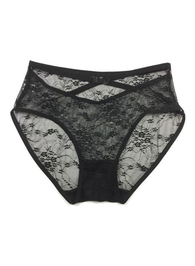 Floral Lace Detail Brief Black  - Image 1