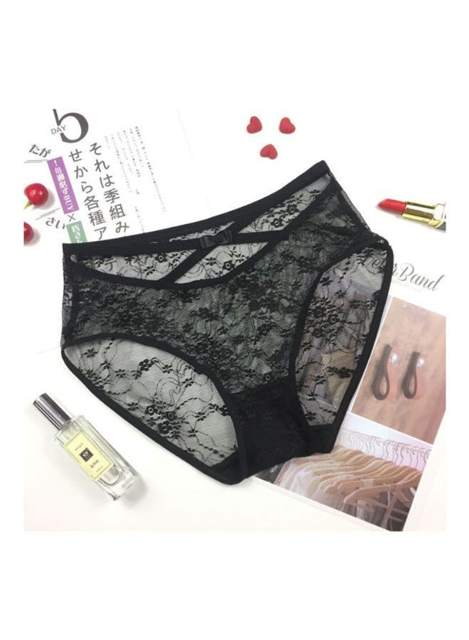 Floral Lace Detail Brief Black  - Image 2