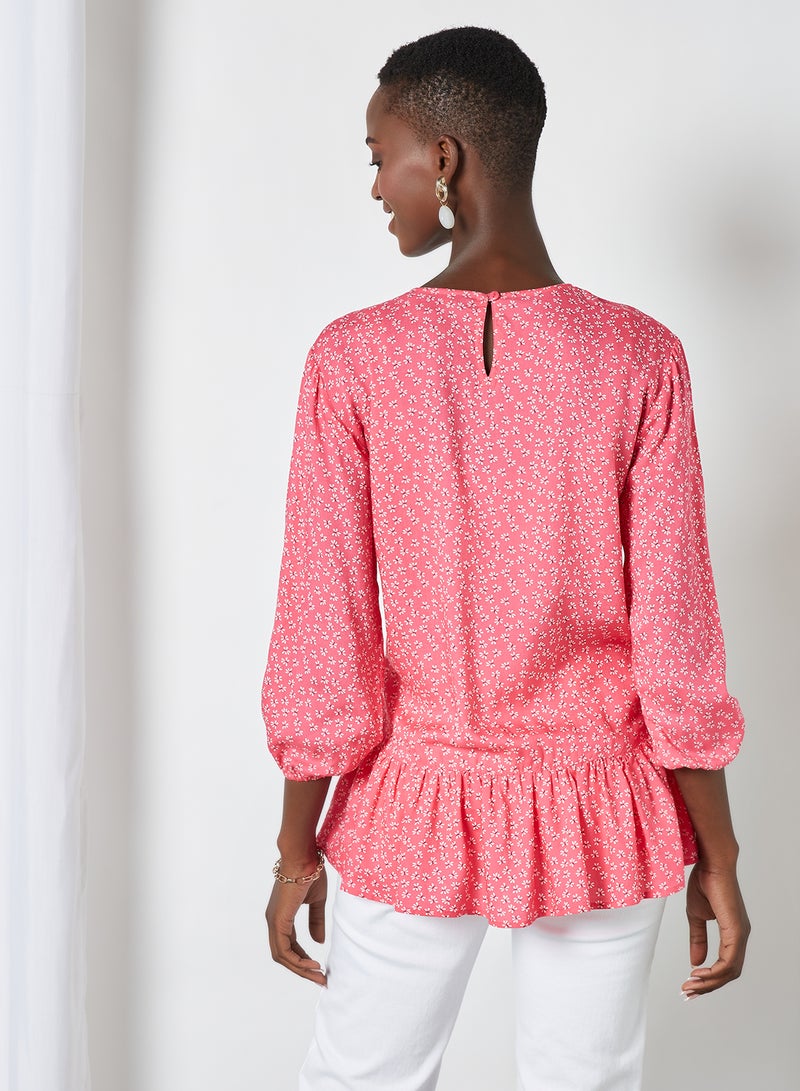 Aila Round Neck Printed Blouse Top Pink Aop  - Image 3