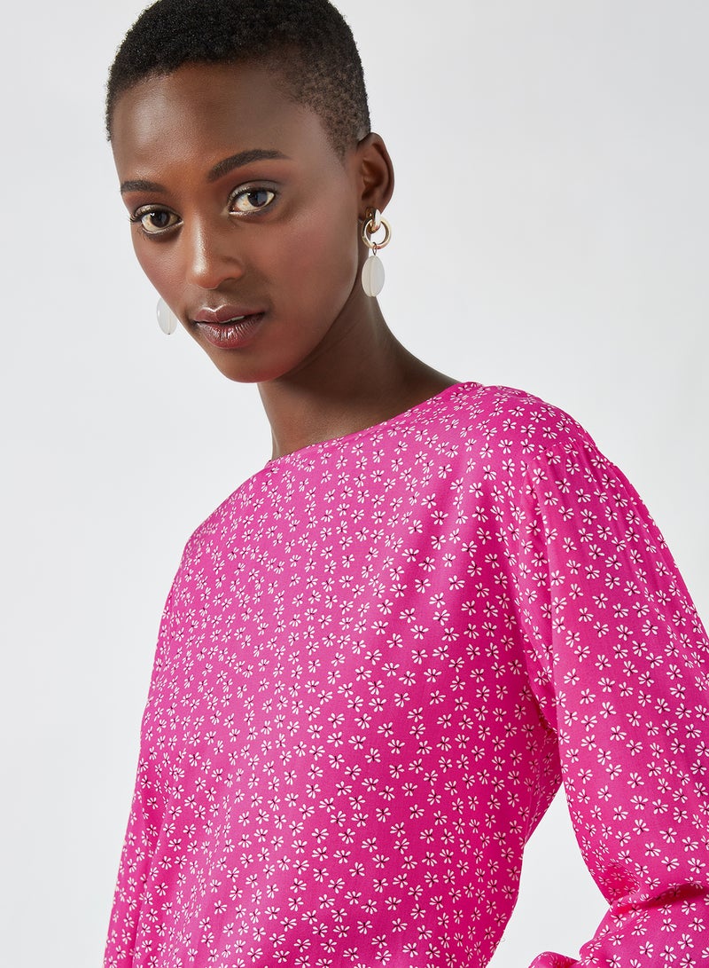 Aila Round Neck Printed Blouse Top Pink Aop  - Image 4