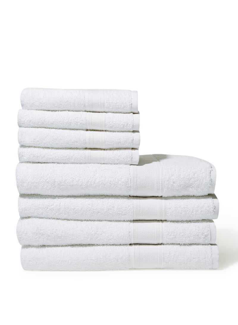 Amal 8 Piece Bathroom Towel Set - 400 GSM 100% Cotton Terry - 4 Hand Towel - 4 Bath Towel - White Color -Quick Dry - Super Absorbent White - Image 1