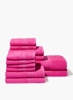 12-Piece Towel Set, 100% Cotton Terry, Quick Dry, Fade Resistant, for Everyday Use, 2 Bath + 4 Hand + 6 Face, 400 GSM Fuchsia Fuchsia