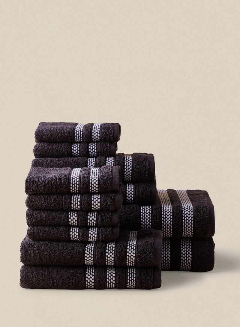 Noon East 12-Piece Towel Set, 100% Cotton Premium Quality, Ultra Absorbent, Thick and Fluffy, 2 Bath + 4 Hand + 6 Face, 500 GSM Black/White Black/White - Image 1