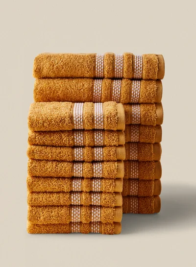 Noon East 16 Piece Bathroom Towel Set - 500 GSM 100% Cotton Premium Quality - 8 Hand Towel - 8 Face Towel - Highly Absorbent - Fast Dry Gold/White