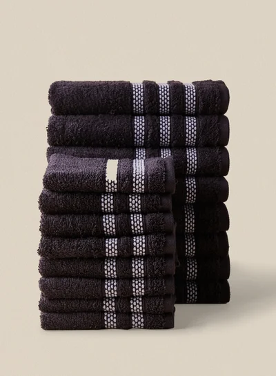 Noon East 16 Piece Bathroom Towel Set - 500 GSM 100% Cotton Premium Quality - 8 Hand Towel - 8 Face Towel - Highly Absorbent - Fast Dry- Black/White