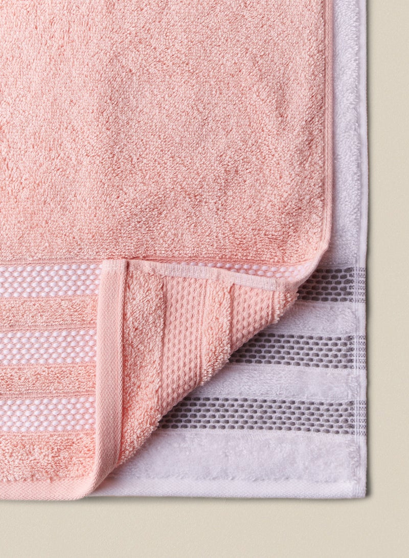 Noon East - 4 Piece Bathroom Towel Set - 500 GSM 100% Cotton Low Twist - 4 Bath Towel - Multicolor White/Coral Color - Highly Absorbent - Fast Dry White/Coral 76 x 142cm - Image 1