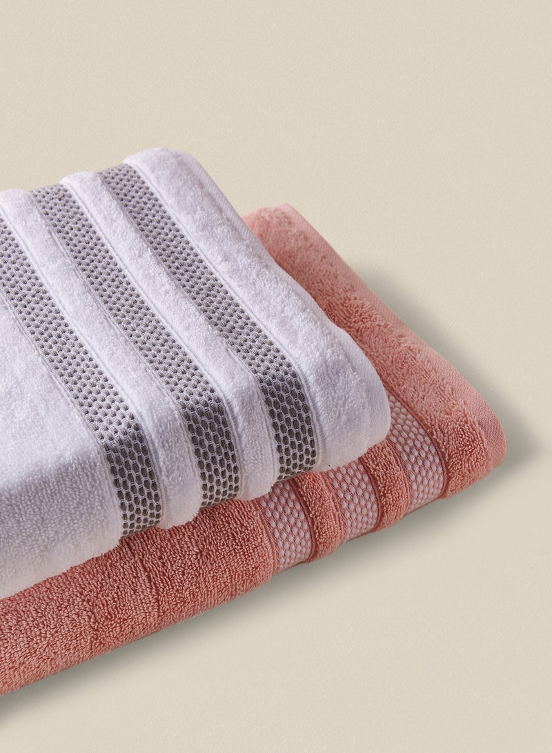 Noon East - 4 Piece Bathroom Towel Set - 500 GSM 100% Cotton Low Twist - 4 Bath Towel - Multicolor White/Coral Color - Highly Absorbent - Fast Dry White/Coral 76 x 142cm - Image 1