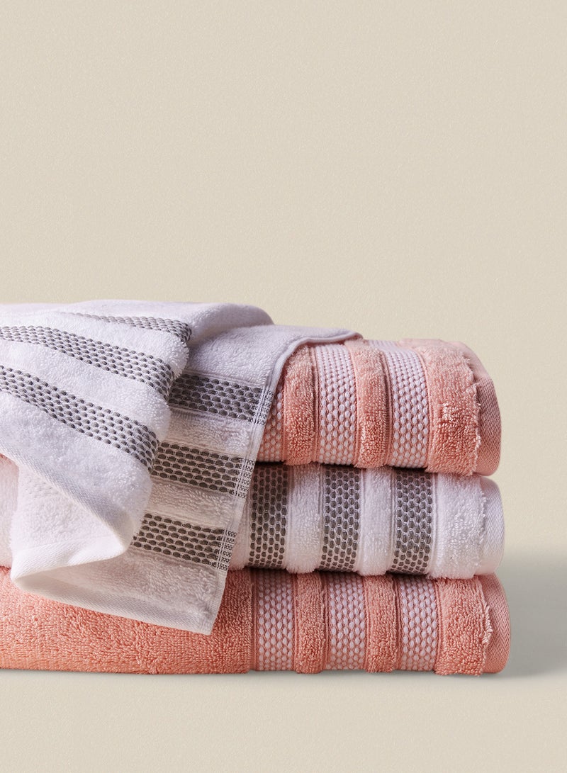 Noon East - 4 Piece Bathroom Towel Set - 500 GSM 100% Cotton Low Twist - 4 Bath Towel - Multicolor White/Coral Color - Highly Absorbent - Fast Dry White/Coral 76 x 142cm - Image 1