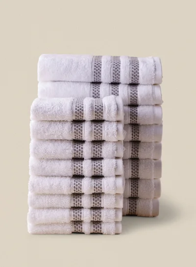 Noon East 16 Piece Bathroom Towel Set - 500 GSM 100% Cotton Premium Quality - 8 Hand Towel - 8 Face Towel - White Color - Highly Absorbent - Fast Dry White/Grey