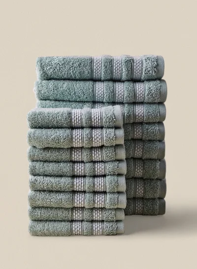 Noon East 16 Piece Bathroom Towel Set - 500 GSM 100% Cotton Premium Quality - 8 Hand Towel - 8 Face Towel - Highly Absorbent - Fast Dry Aqua/White