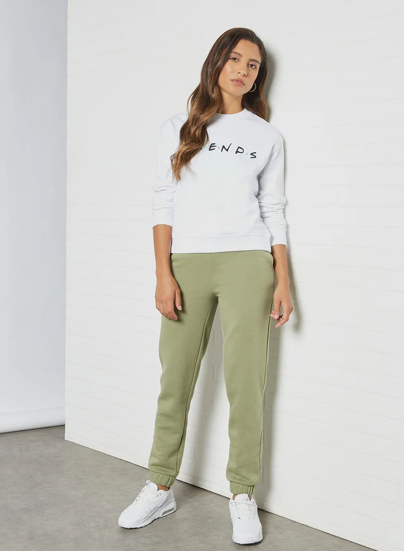 NA-KD FRIENDS Text Print Sweatshirt White
