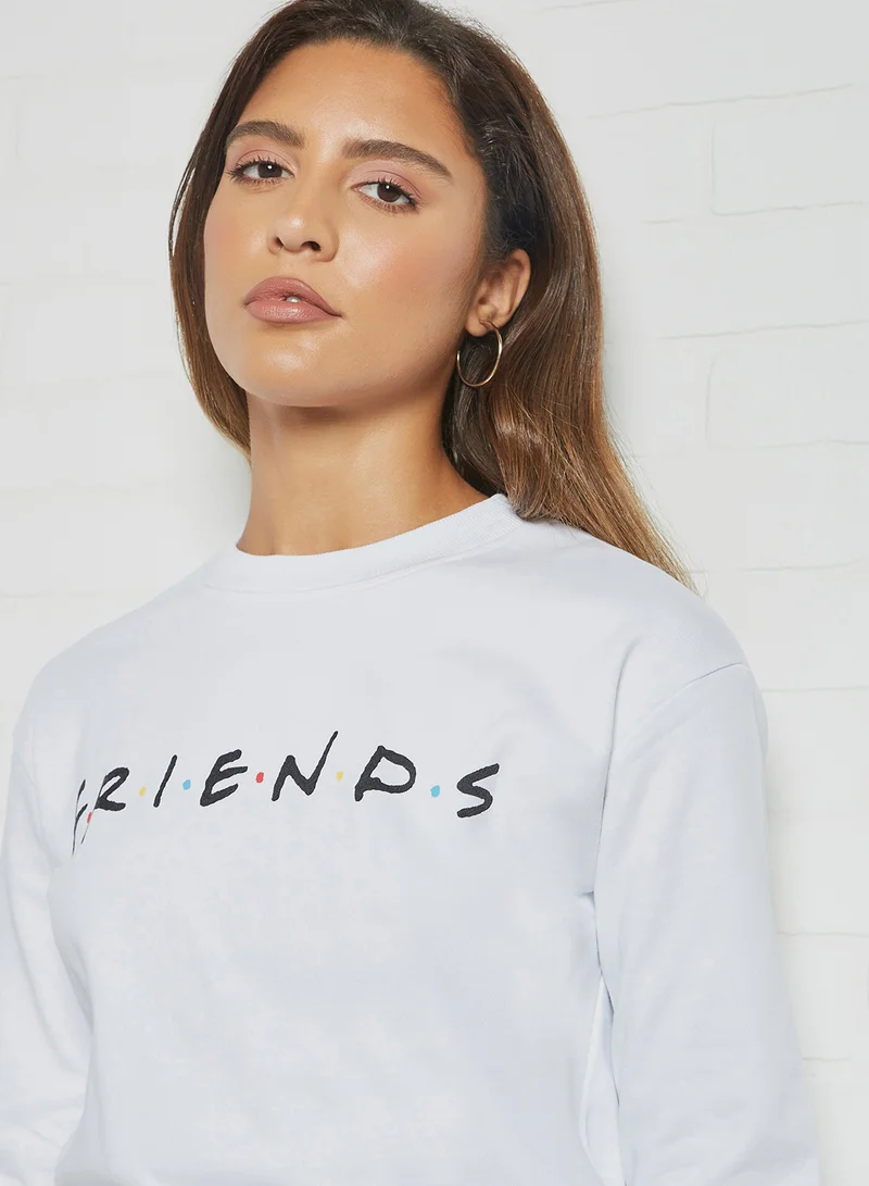 NA-KD FRIENDS Text Print Sweatshirt White