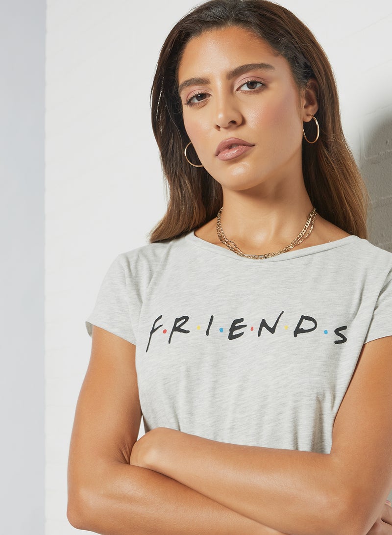 NA-KD - FRIENDS Printed Raw Hem T-Shirt Grey - Image 1