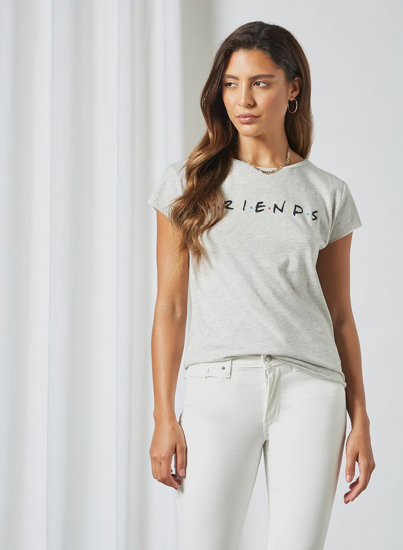 NA-KD - FRIENDS Printed Raw Hem T-Shirt Grey - Image 1