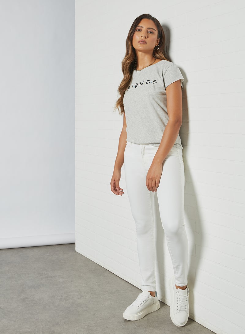 NA-KD - FRIENDS Printed Raw Hem T-Shirt Grey - Image 1