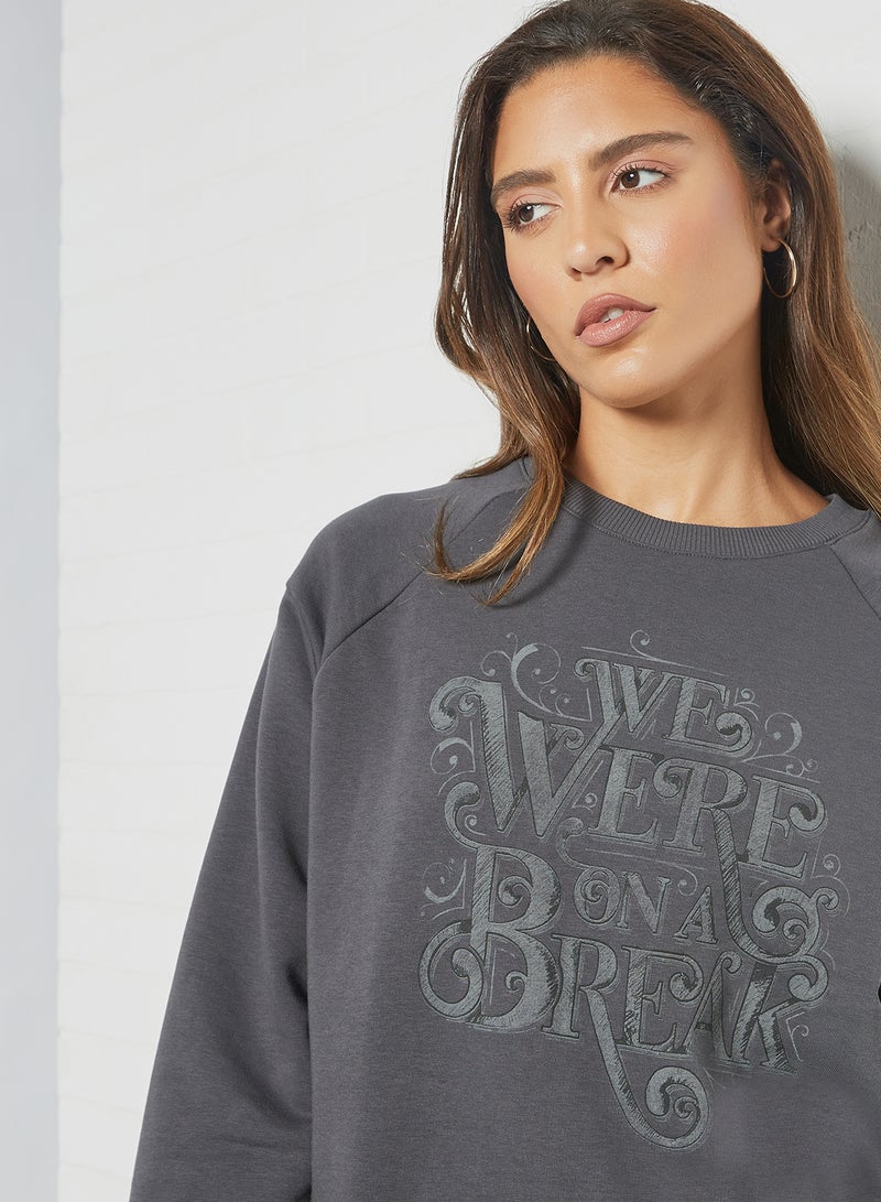 NA-KD - FRIENDS Slogan Sweatshirt Grey - Image 1