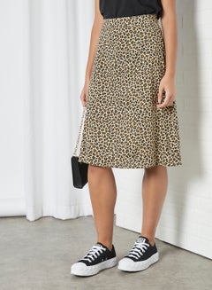Casual Printed Flared Skirt Brown Aop