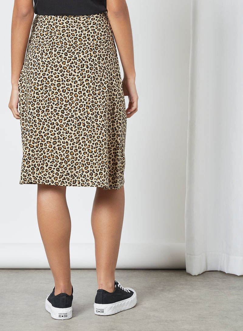 Aila - Casual Printed Flared Skirt Brown Aop - Image 1