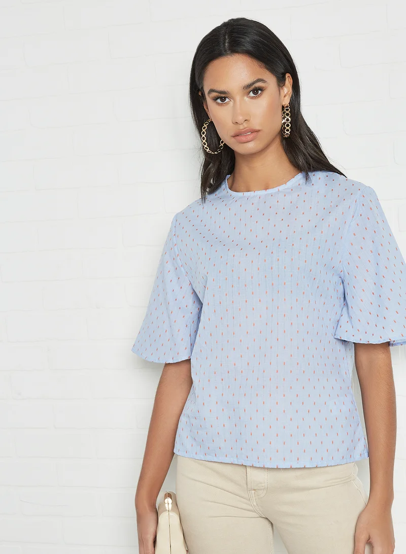 Aila Polka Dot Pattern Round Neck Blouse Top