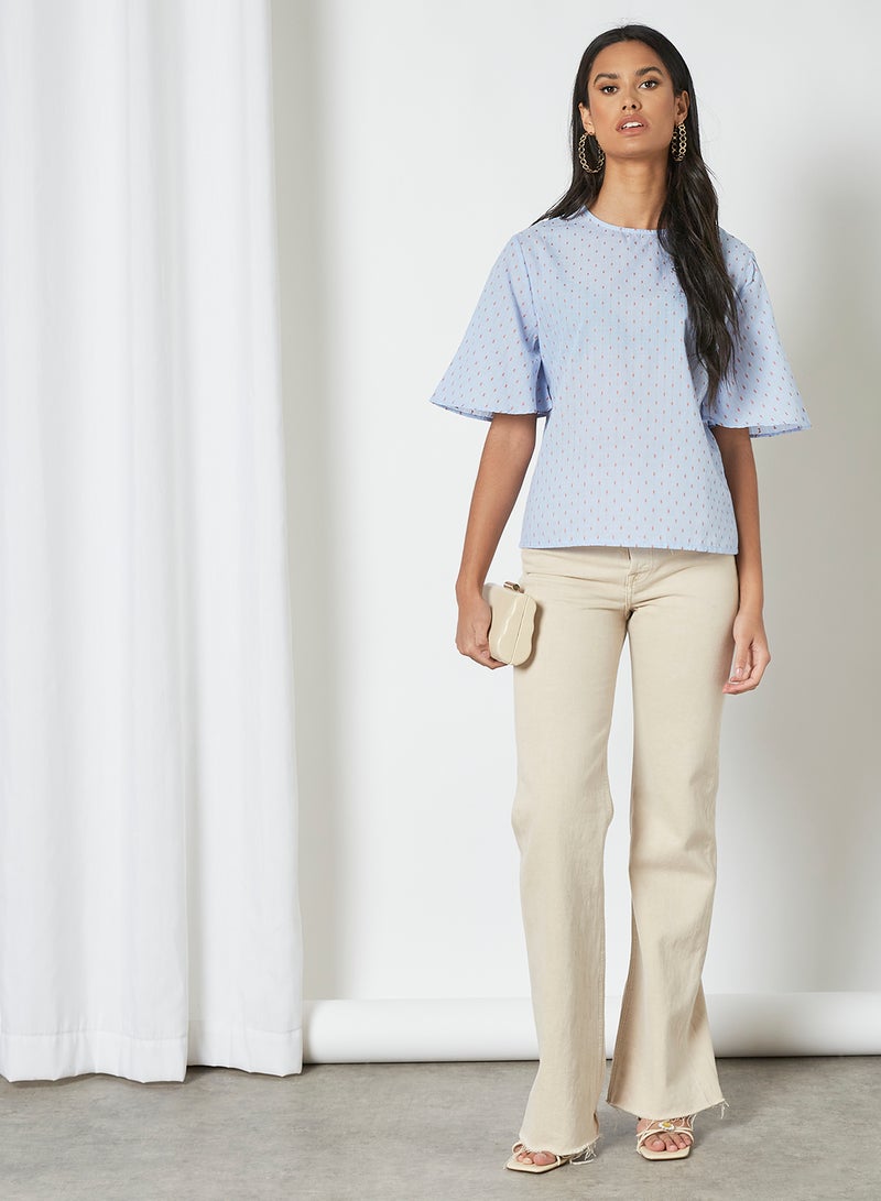 Aila Polka Dot Pattern Round Neck Blouse Top light blue  - Image 2