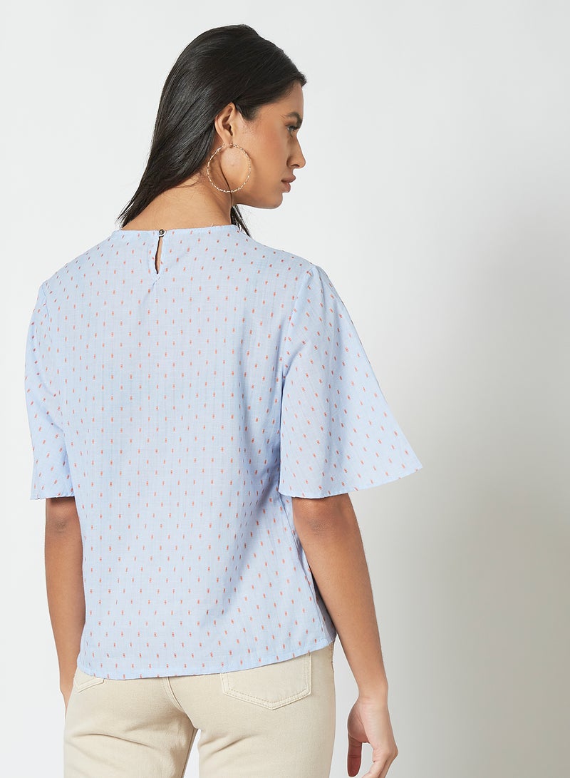 Aila Polka Dot Pattern Round Neck Blouse Top light blue  - Image 3