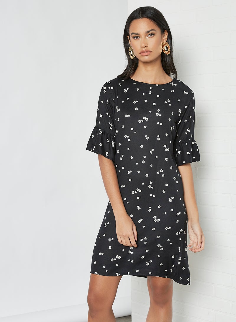 آيلا فستان بأكمام جرس مزين بنقشة زهور أسود - Image 2