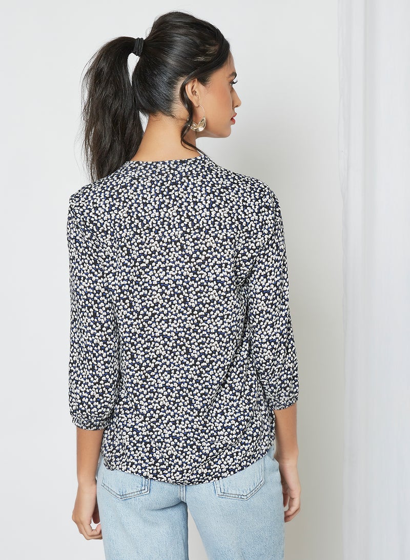 Aila Casual Printed Henley Neck Blouse Black Aop - Image 4