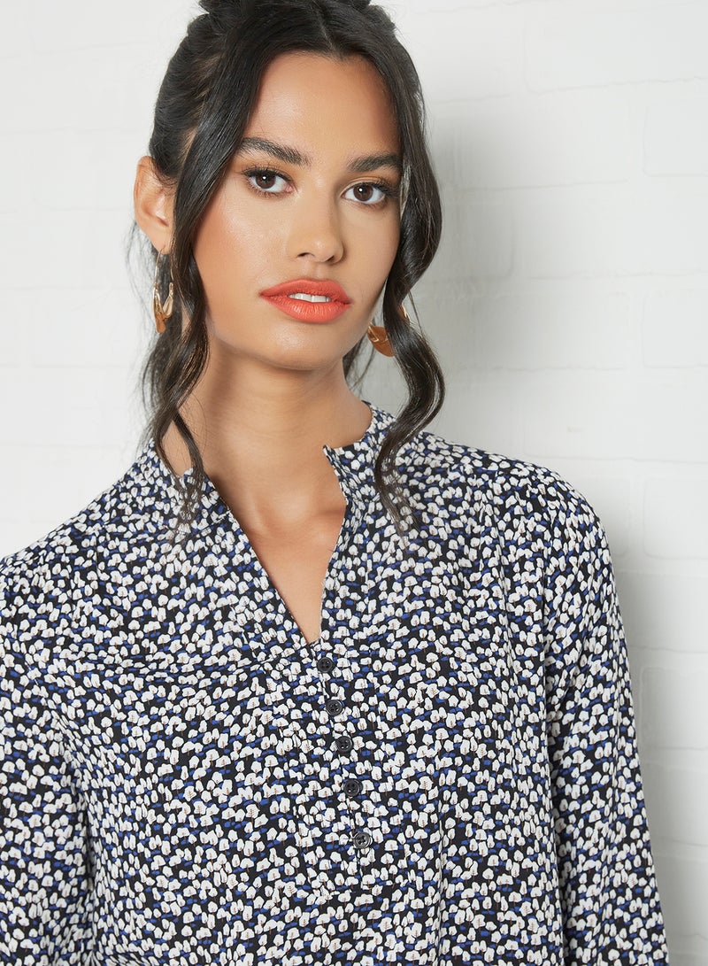 Aila Casual Printed Henley Neck Blouse Black Aop - Image 3