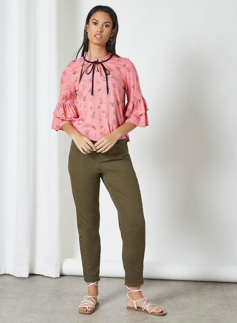 Aila Casual Floral Printed Bell Sleeve Blouse Pink Aop - Image 2