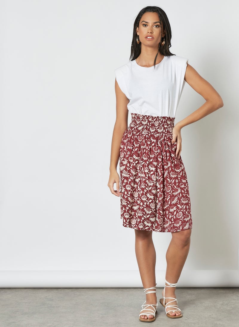 Aila Casual Printed Midi Skirt Burgundy Aop - Image 2