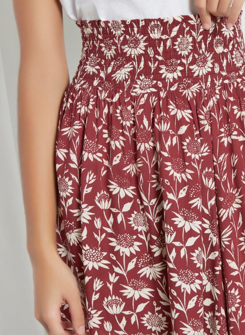 Aila Casual Printed Midi Skirt Burgundy Aop - Image 4