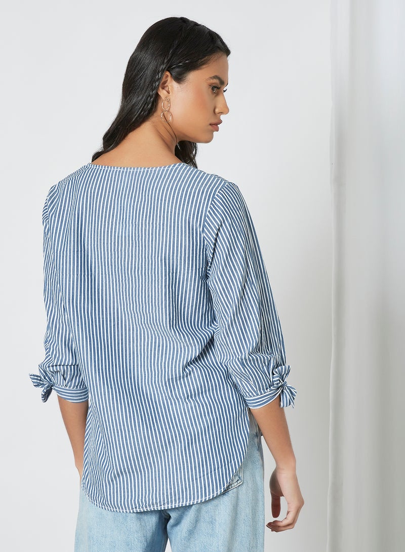Aila Casual V-Neck Blouse Blue Stripe  - Image 3