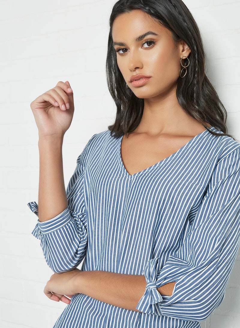 Aila Casual V-Neck Blouse Blue Stripe  - Image 4