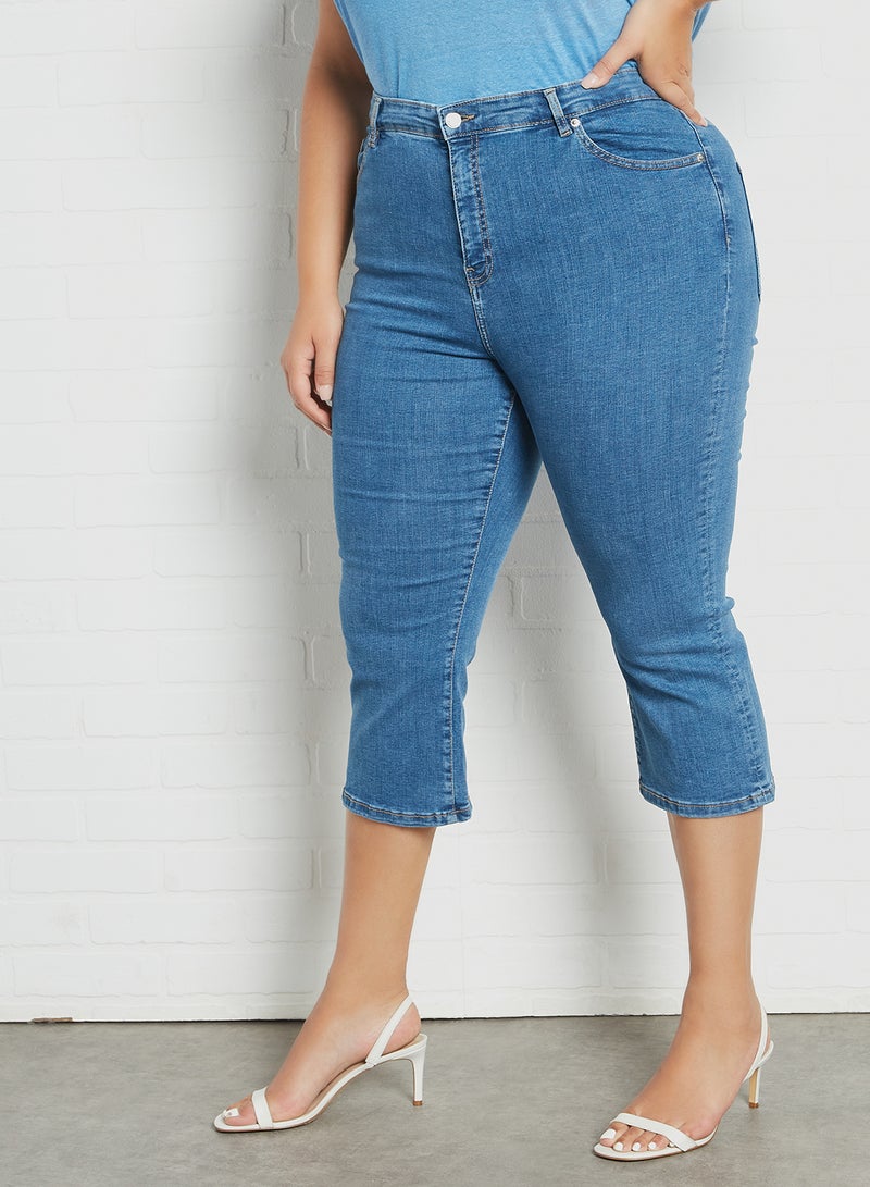 Violeta By Mango - Plus Size Mid Rise Crop Jeans Blue - Image 1