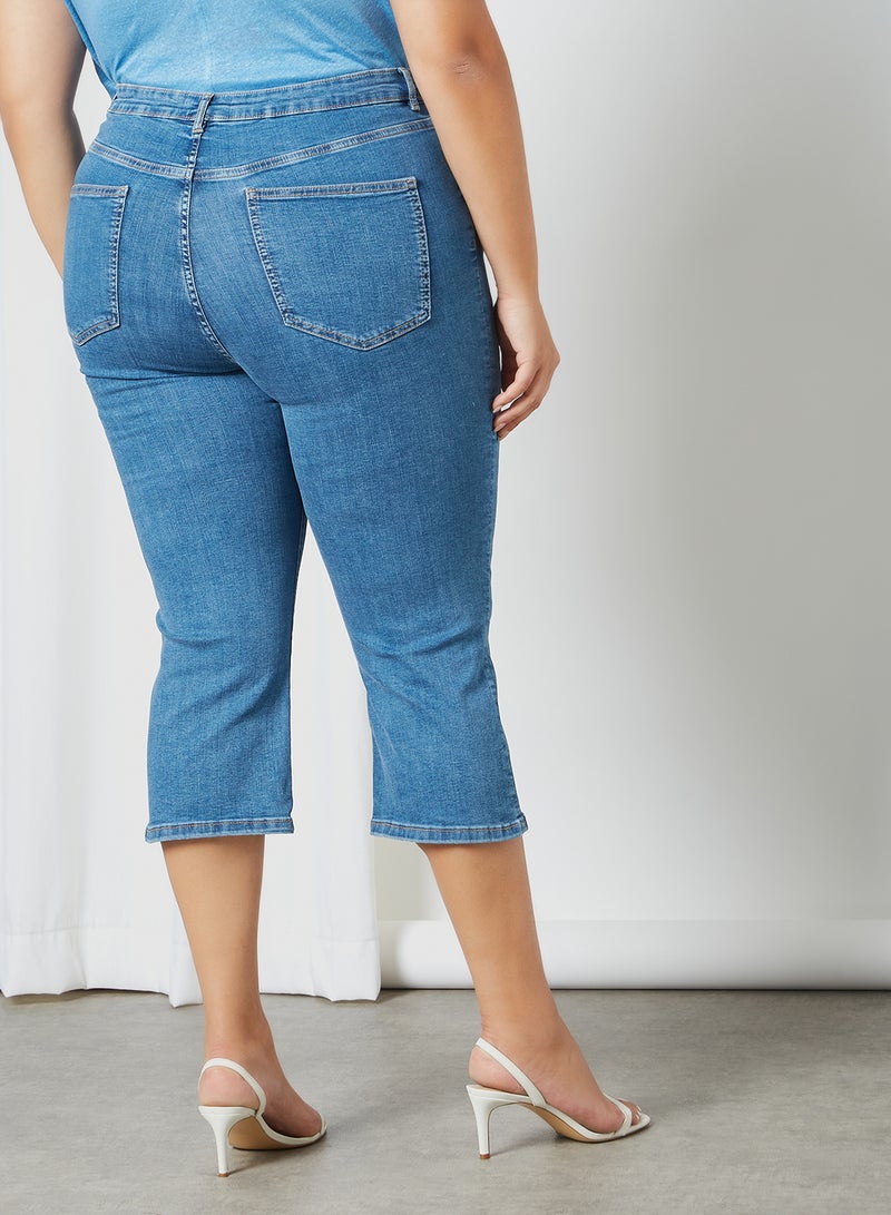 Violeta By Mango - Plus Size Mid Rise Crop Jeans Blue - Image 1