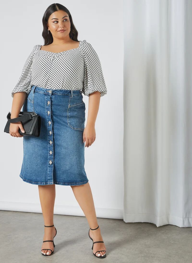 Violeta By Mango Plus Size Denim Skirt