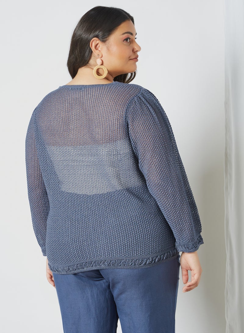 Violeta By Mango - Plus Size Puff Sleeve Sweater Blue - Image 1