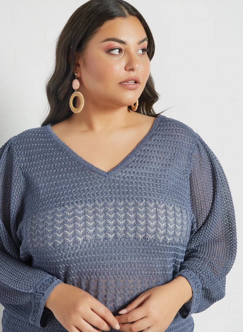 Violeta By Mango Plus Size Puff Sleeve Sweater