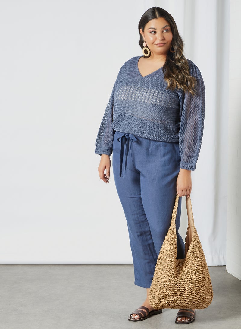 Violeta By Mango - Plus Size Puff Sleeve Sweater Blue - Image 1