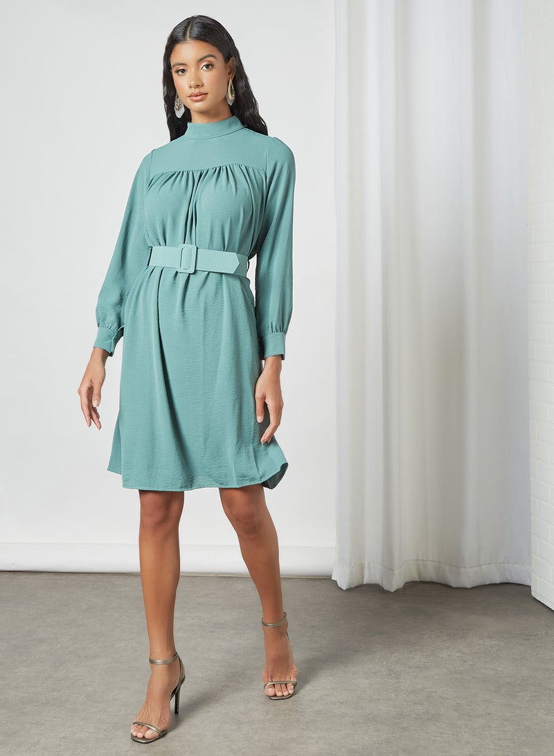 MELA LONDON High Neck Belted Dress Mint - Image 1