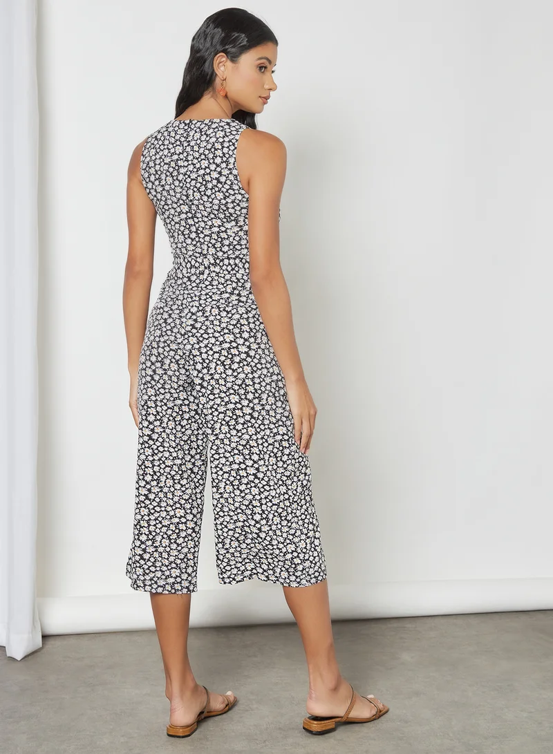 MELA LONDON Ditsy Daisy Print Jumpsuit Black