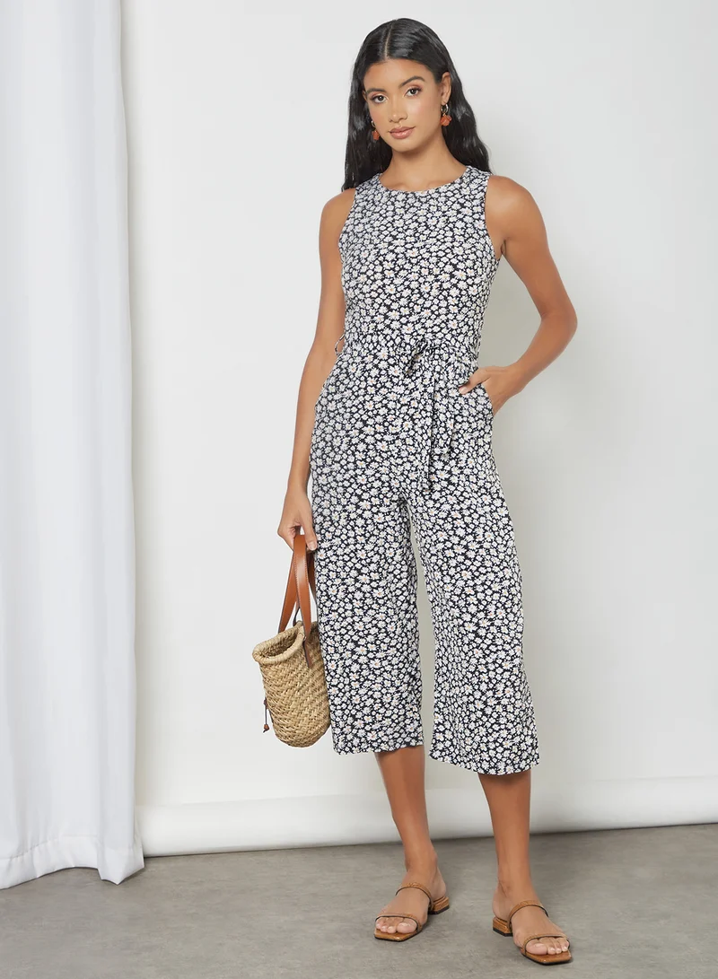 MELA LONDON Ditsy Daisy Print Jumpsuit Black