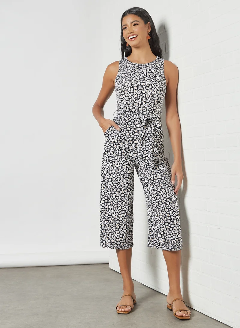 MELA LONDON Ditsy Daisy Print Jumpsuit Black