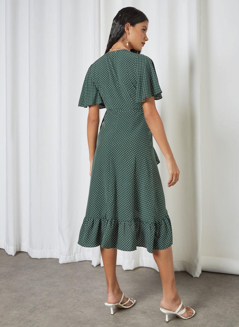 MELA LONDON - Spot Print Midi Wrap Dress Green - Image 1