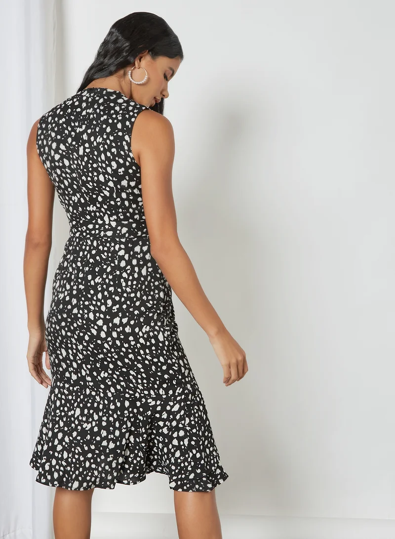 MELA LONDON Spot Print Wrap Effect Dress Black