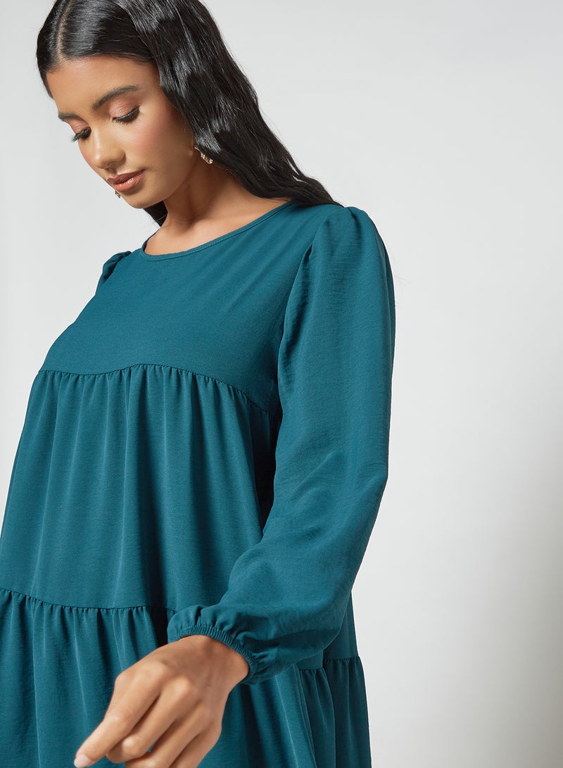 MELA LONDON Puff Sleeve Tiered Dress Teal - Image 2