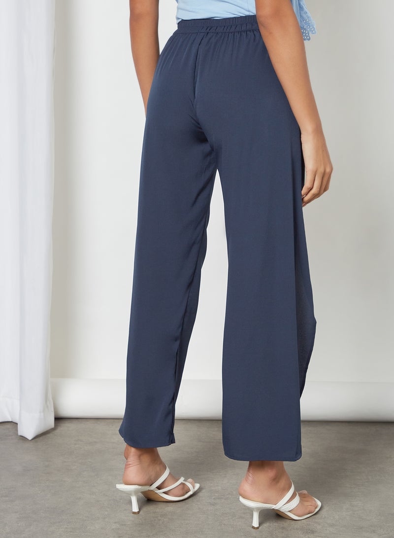 DRIP - Elastic Waisted Wrap Detail Plain High-Rise Regular Fit Pants Blue - Image 1