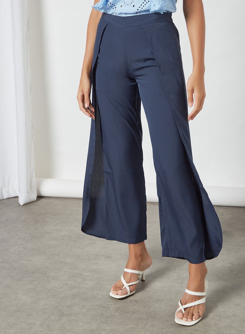 DRIP - Elastic Waisted Wrap Detail Plain High-Rise Regular Fit Pants Blue - Image 1